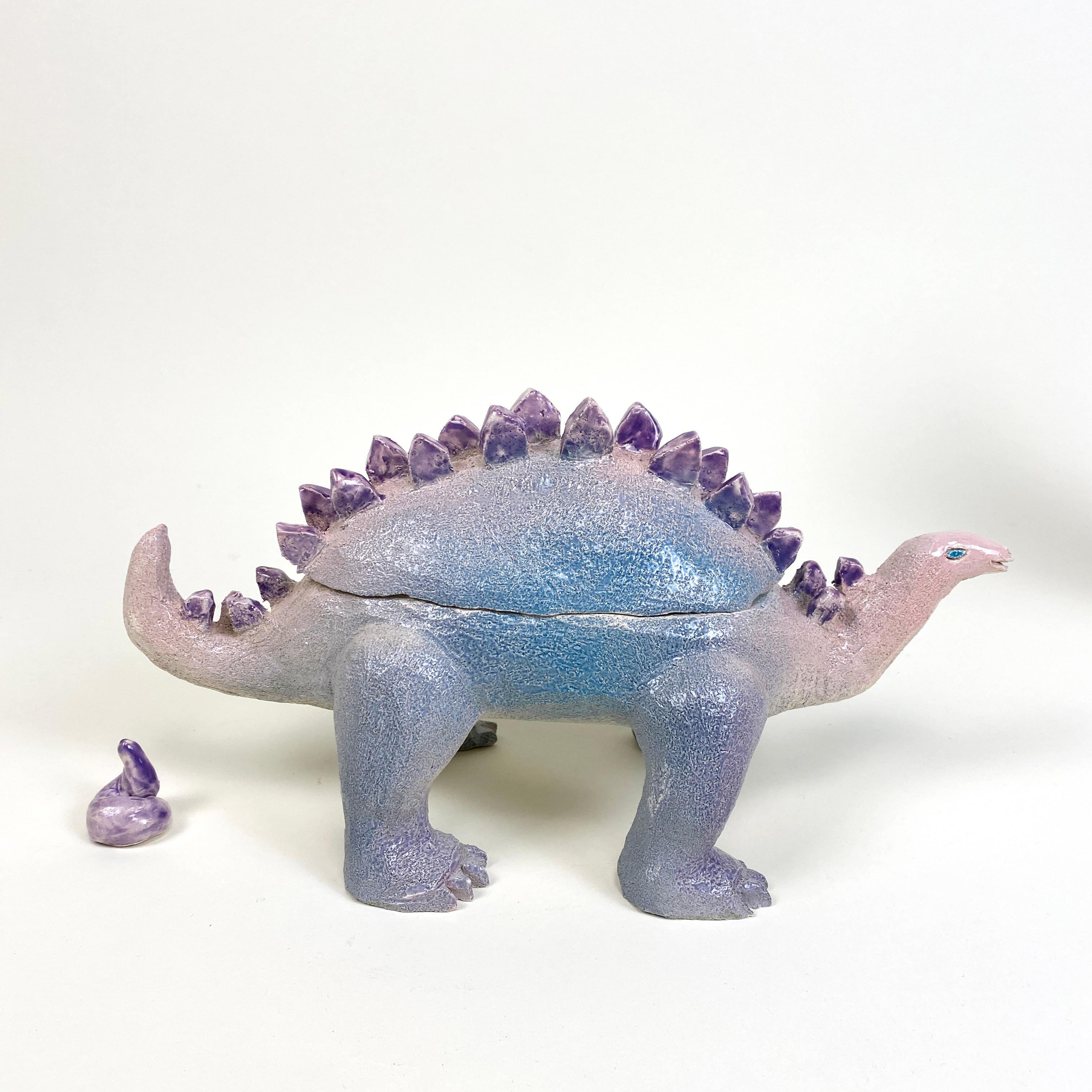 Ceramic Dinodish, One of a kind ceramic hand-sculpted glazed box/dish, Blue finish For Sale