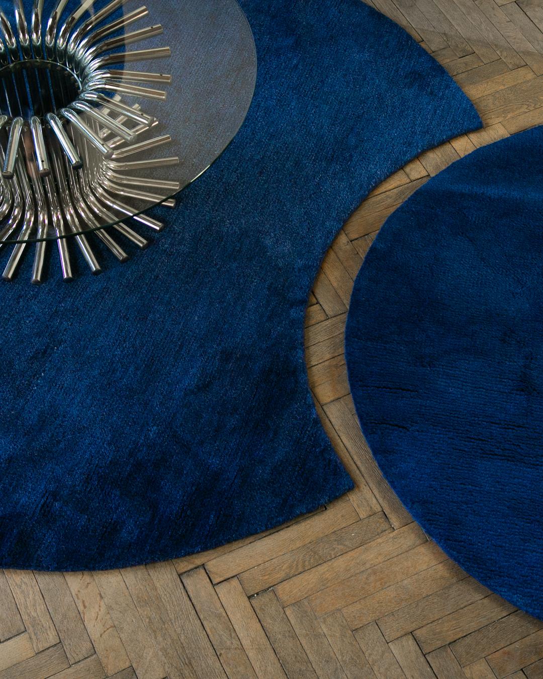 Modern Hand-Knotted Navy and Blue Puzzle Rug Made from Finest Wool (L) For Sale 1