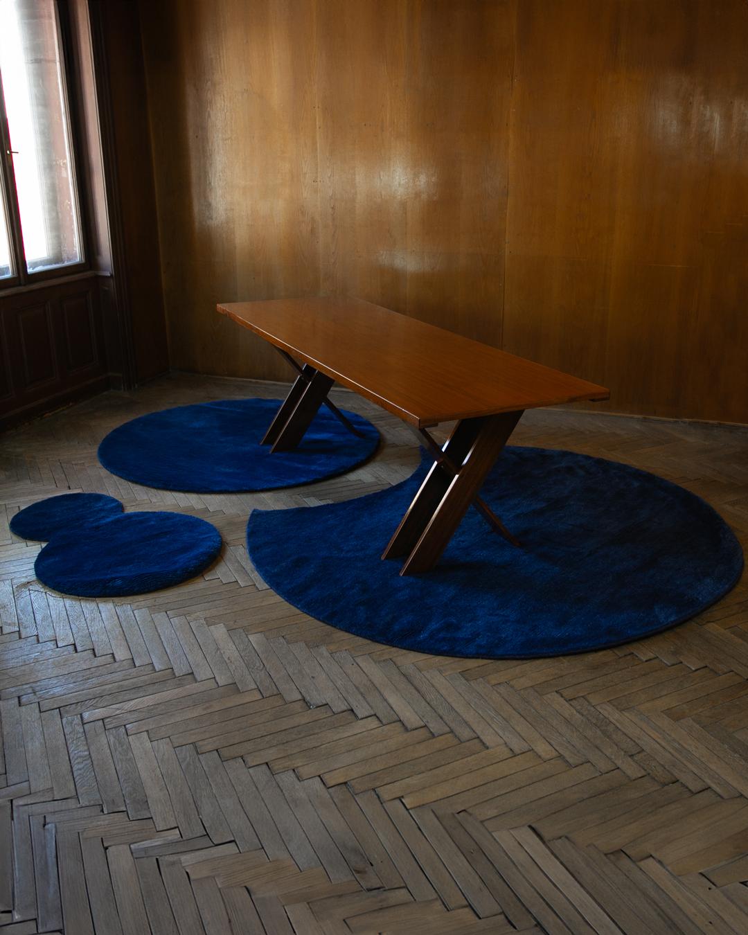 Modern Hand-Knotted Navy and Blue Puzzle Rug Made from Finest Wool (L) For Sale 2