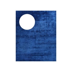 Moderner handgeknüpfter Puzzle-Teppich in Marineblau und Blau aus feinster Wolle (L)