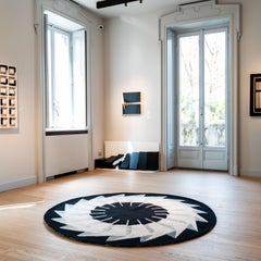 Alfombra redonda monocroma en blanco y negro de lana, lino y seda (L)