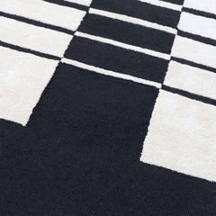 Black and White Monochrome Runner Rug Made from Wool, Linen and Silk (Small)