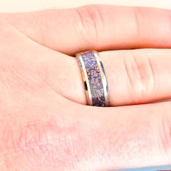 Dinosaur Bone Inlay 8mm Tungsten Carbide Wedding Band, Beveled Edge Design Ring