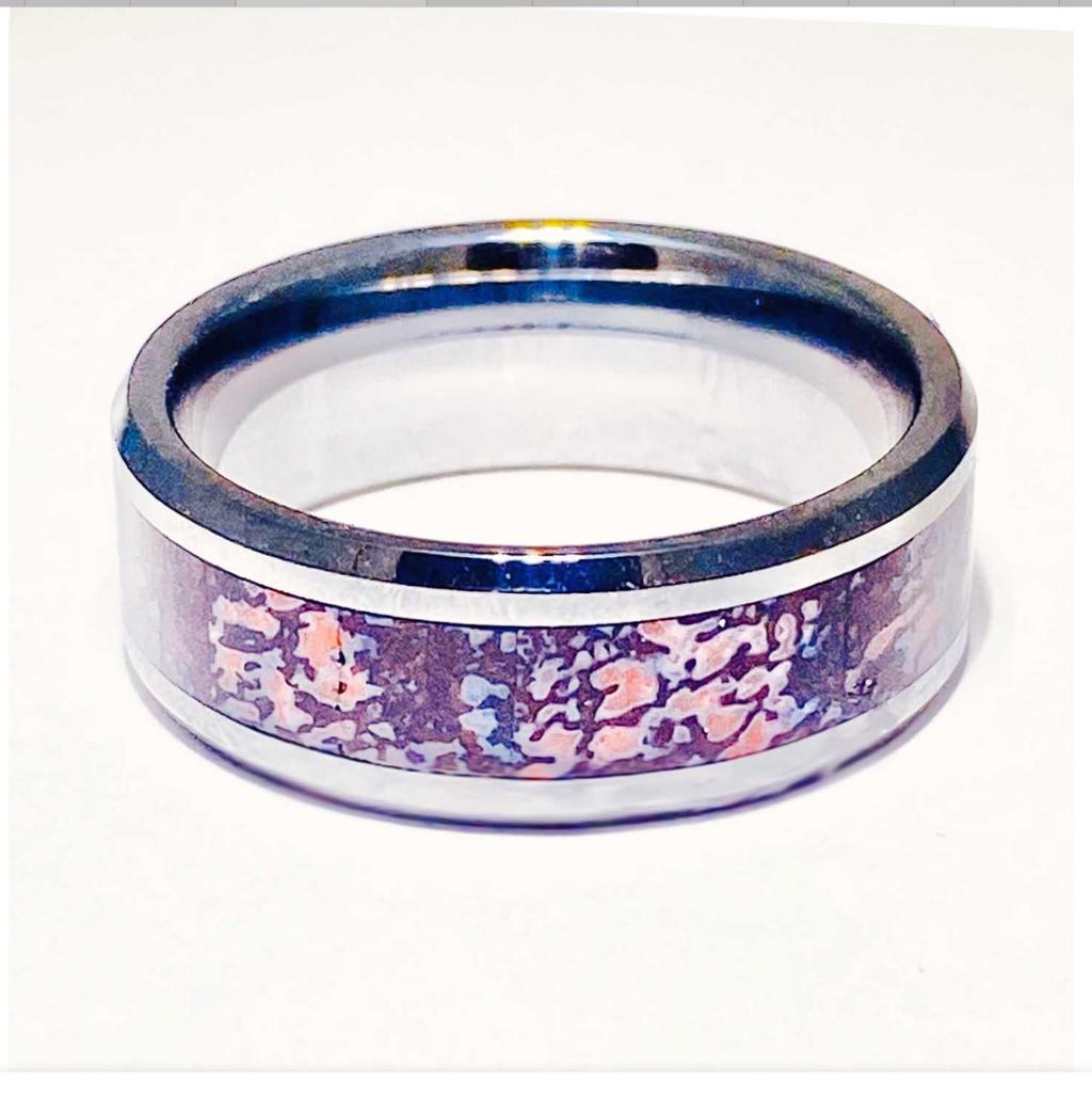 For Sale:  Dinosaur Bone Inlay 8mm Tungsten Carbide Wedding Band, Beveled Edge Design Ring 3