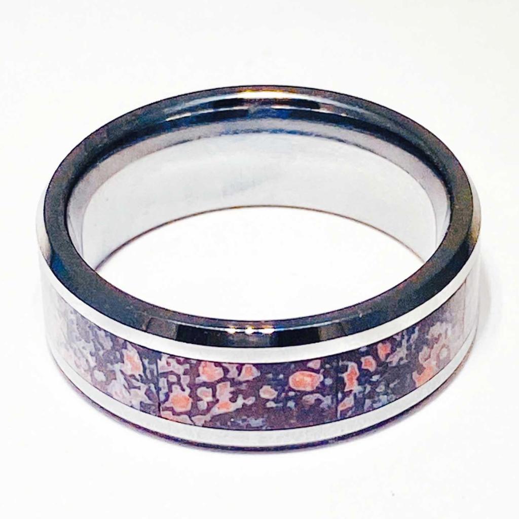 For Sale:  Dinosaur Bone Inlay 8mm Tungsten Carbide Wedding Band, Beveled Edge Design Ring 4