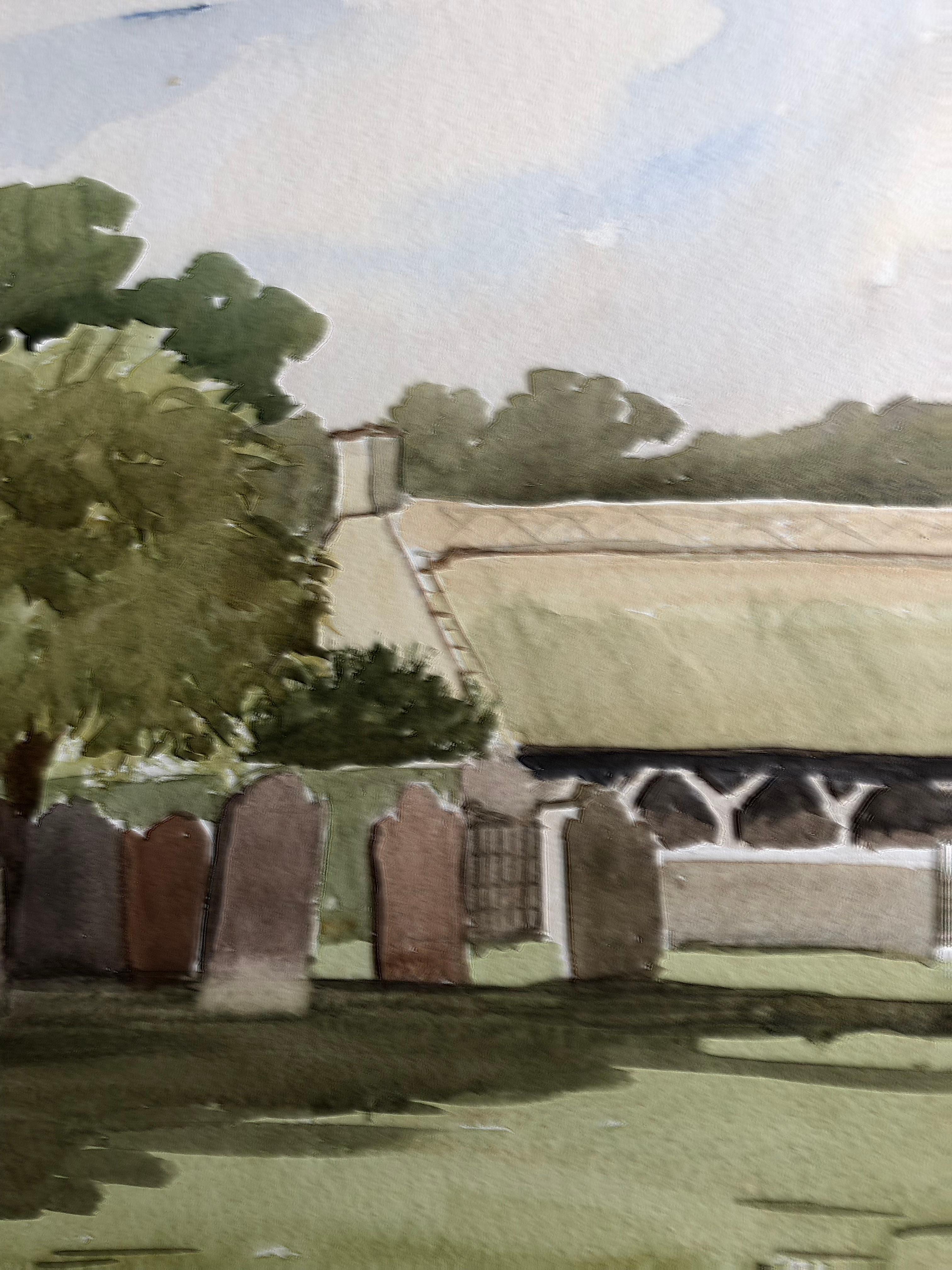 Dinton Cemetary, Original British Watercolour Painting In Excellent Condition For Sale In Cirencester, GB