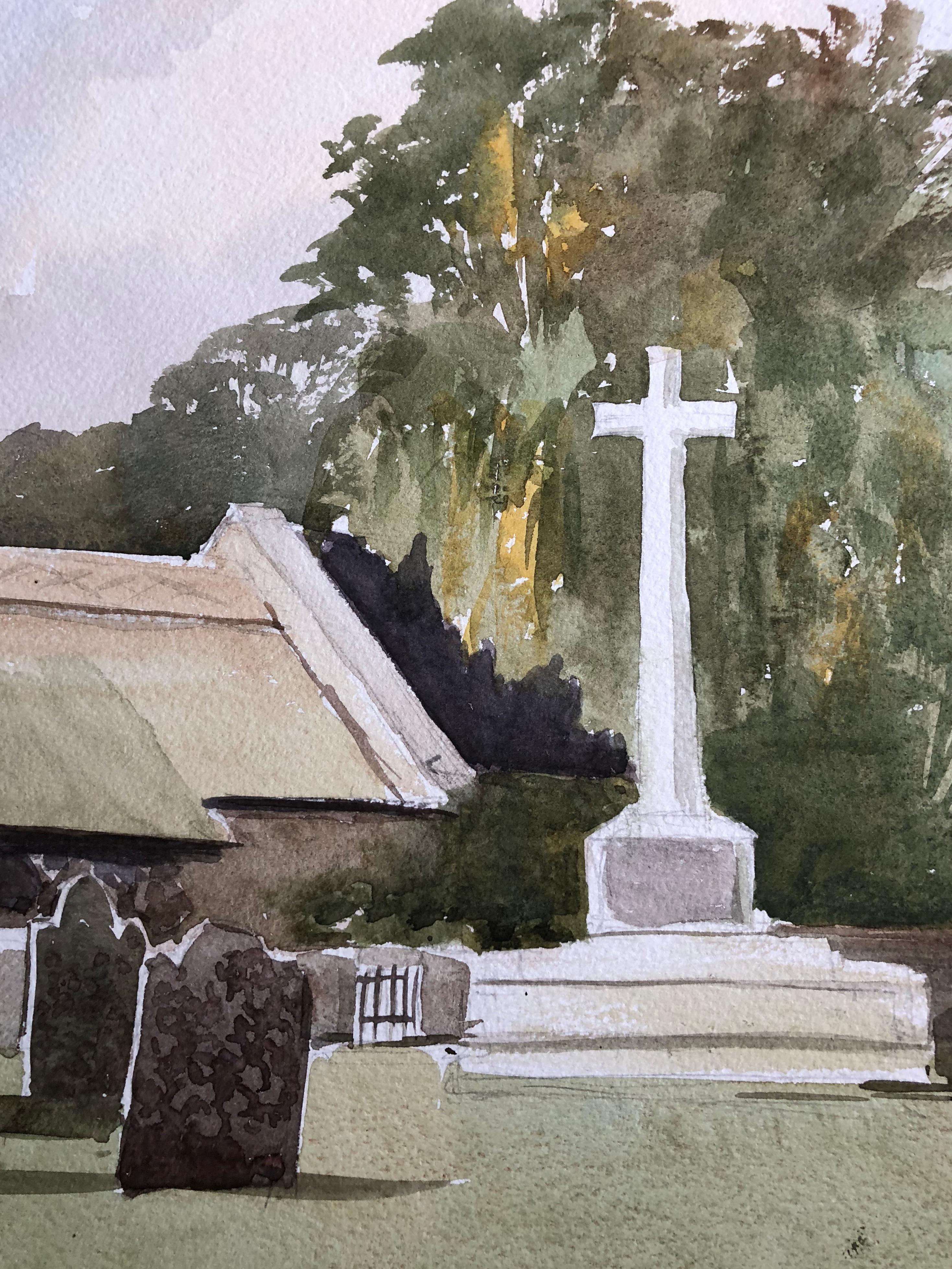 20th Century Dinton Cemetary, Original British Watercolour Painting For Sale