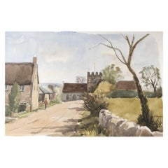 Dinton Church, Originales britisches Aquarellgemälde