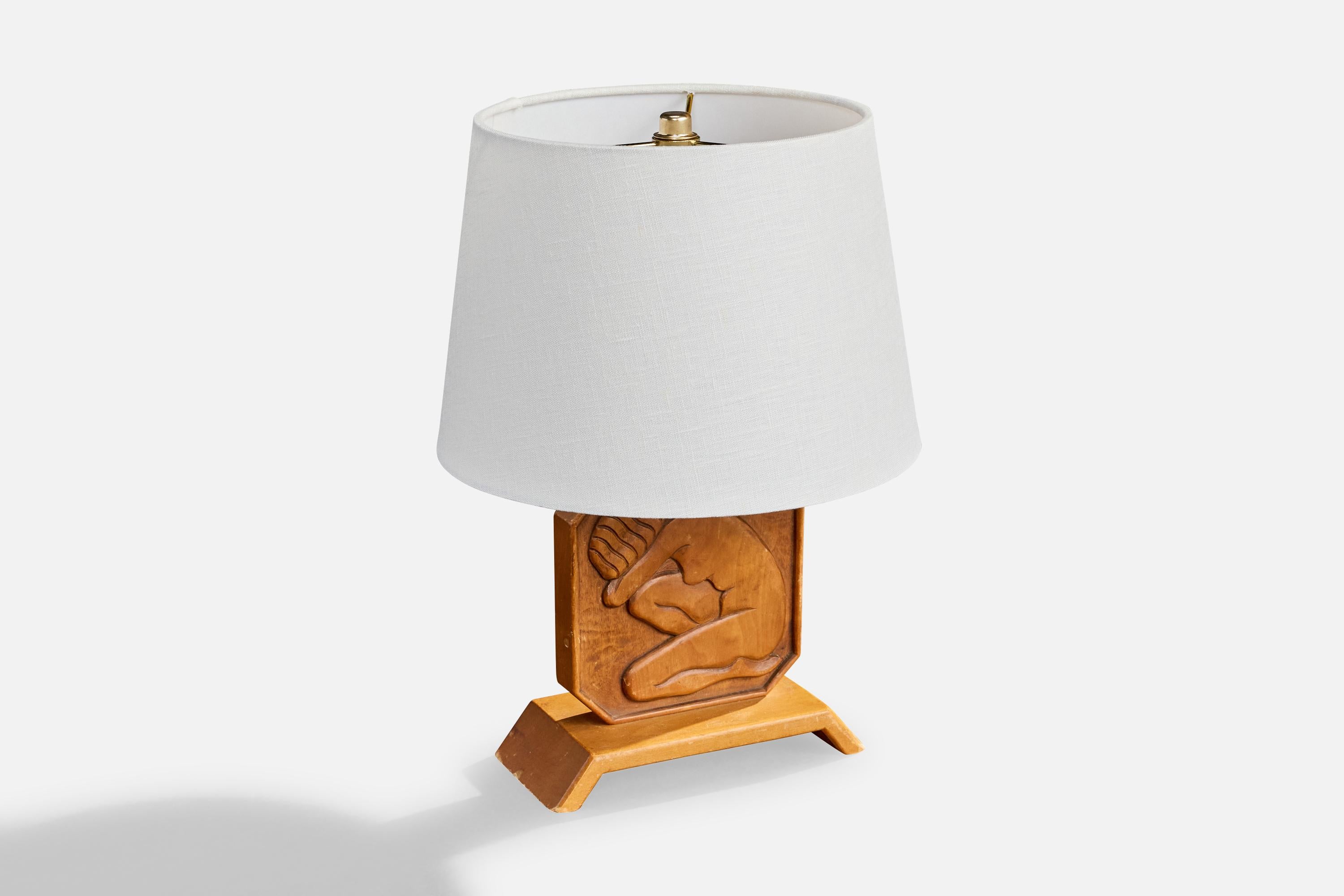 Suédois Diö Slöjd, lampe de table, Wood, Suède, années 1940 en vente