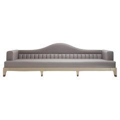 DIOCLETIAN Curve Back Upholstered Sofa in White Oak and Gray Leather