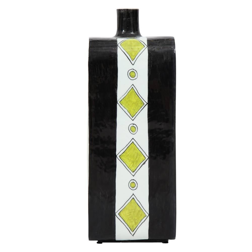 Glazed Large Cossa Vase, Ceramic, Chartreuse, Black, Signed For Sale