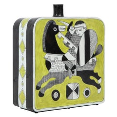 Grand vase Cossa, céramique, chartreuse, noir, signé