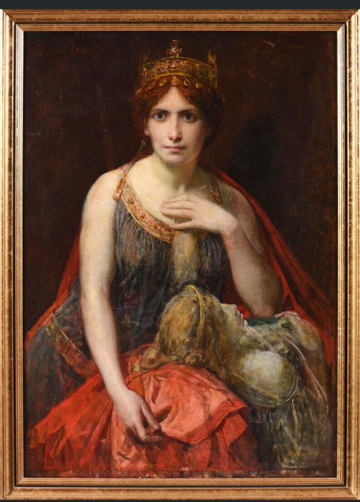 The Queen
by Diogène Ulysse Napoléon Maillart (French, 1840 – 1926) *see notes below
oil painting on canvas, framed
canvas: 42 x 30 inches
framed: 45 x 33 inches
condition: overall very good, well presented and ready to hang
provenance: private