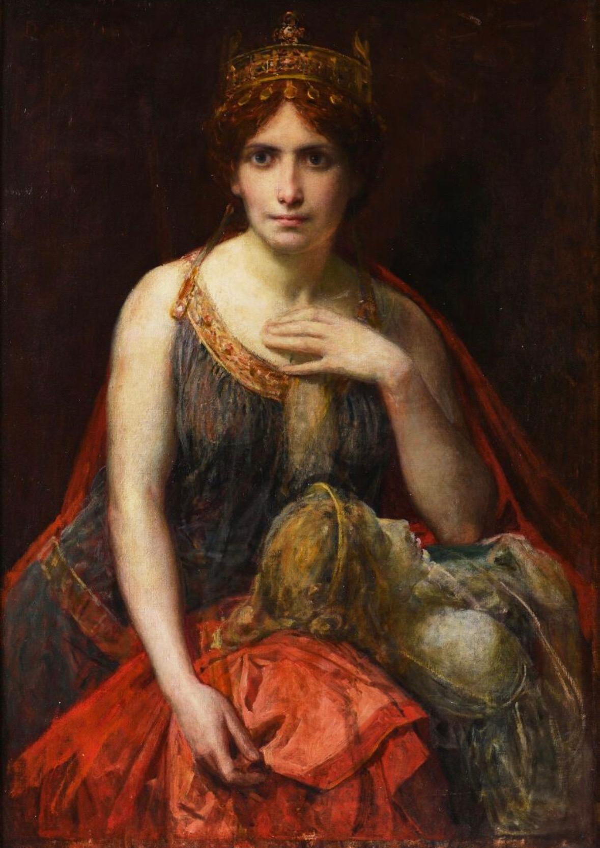 Diogenes Maillart Figurative Painting – Französisches symbolistisches Ölgemälde des 19. Jahrhunderts, Porträt der mythologischen Königin