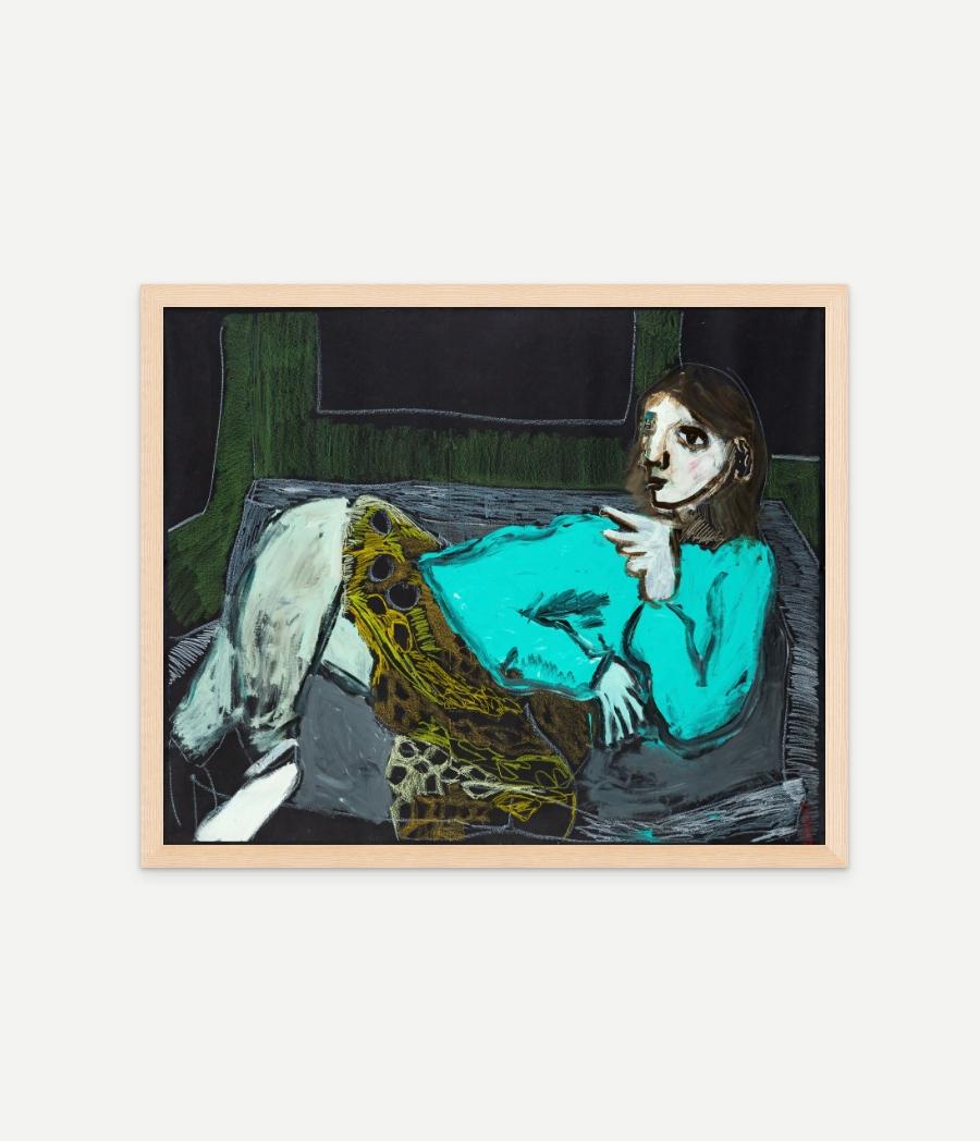 A couch, a leopard, patterned blanket, a cigarrette and what the most matters - Painting by Diogo Barros Pires