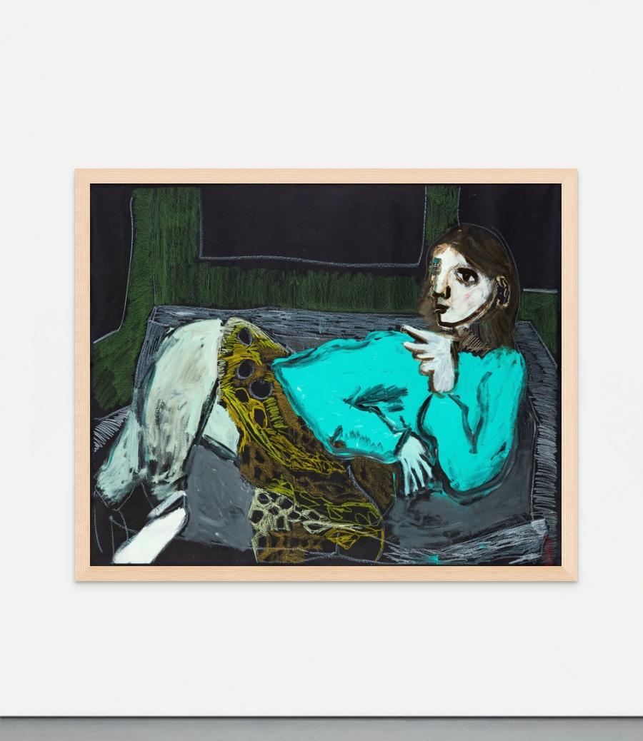A couch, a leopard, patterned blanket, a cigarrette and what the most matters - Contemporary Painting by Diogo Barros Pires