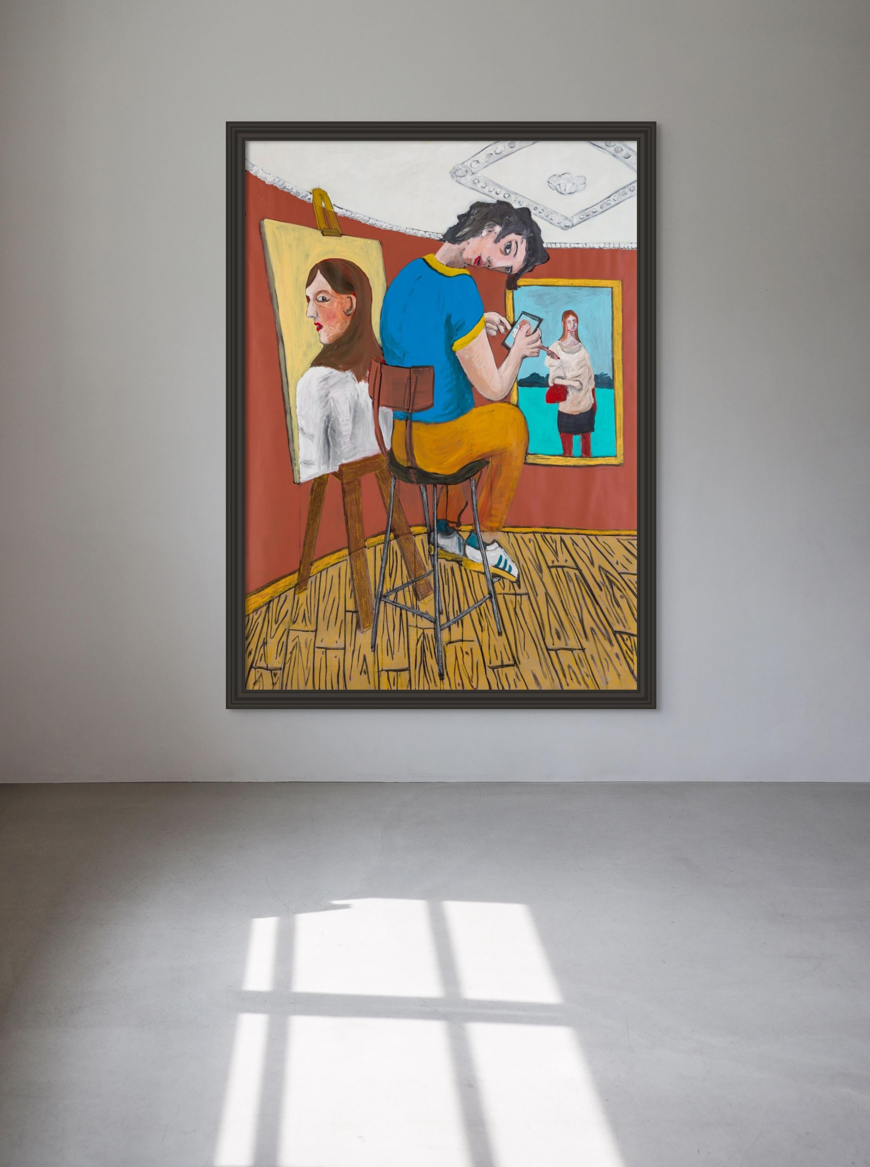 For each three of her there is one of me - Brown Figurative Painting by Diogo Barros Pires