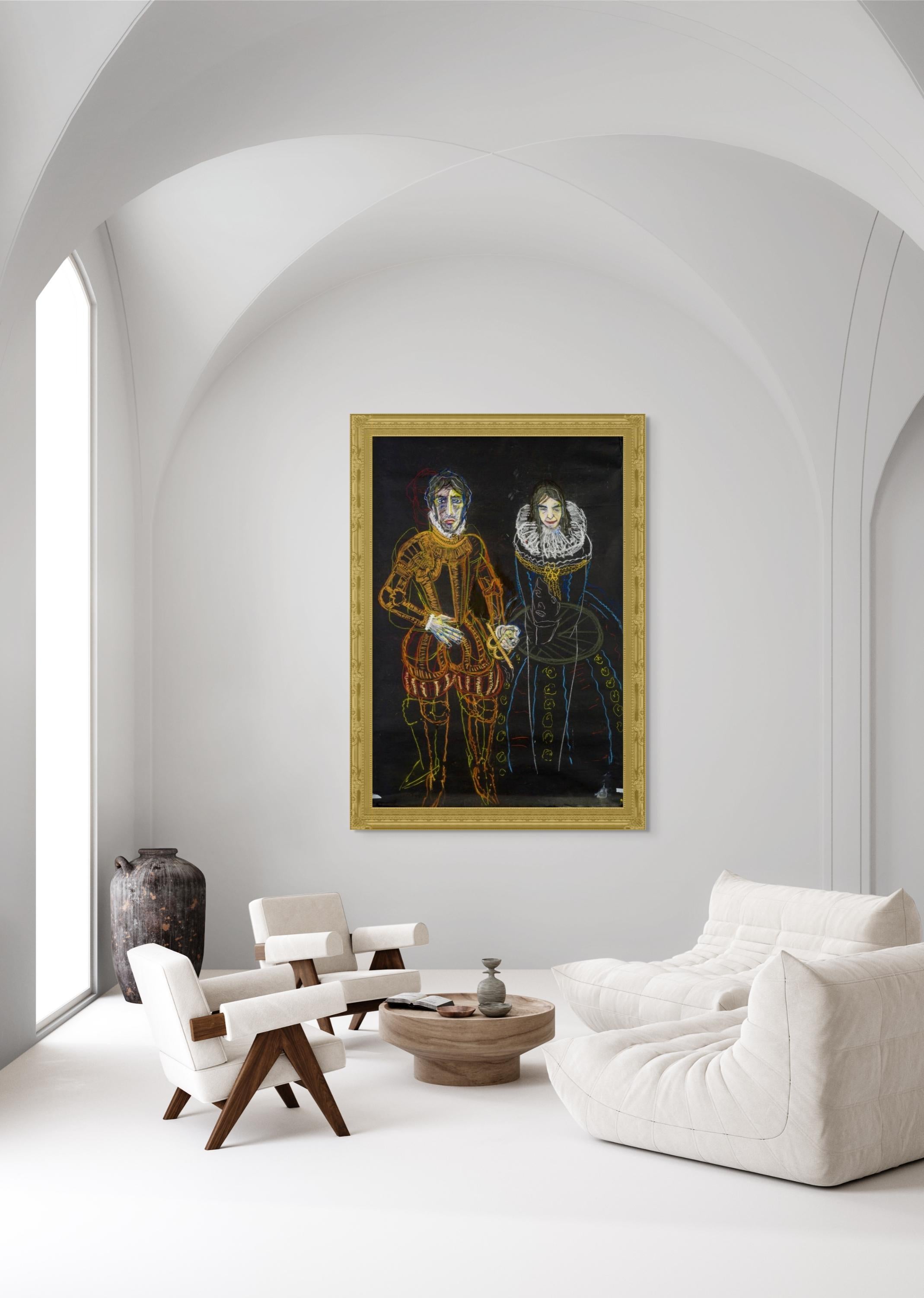 S.S. Sebastián y su encantadora esposa decapitadora - Figurative Painting Negro de Diogo Barros Pires