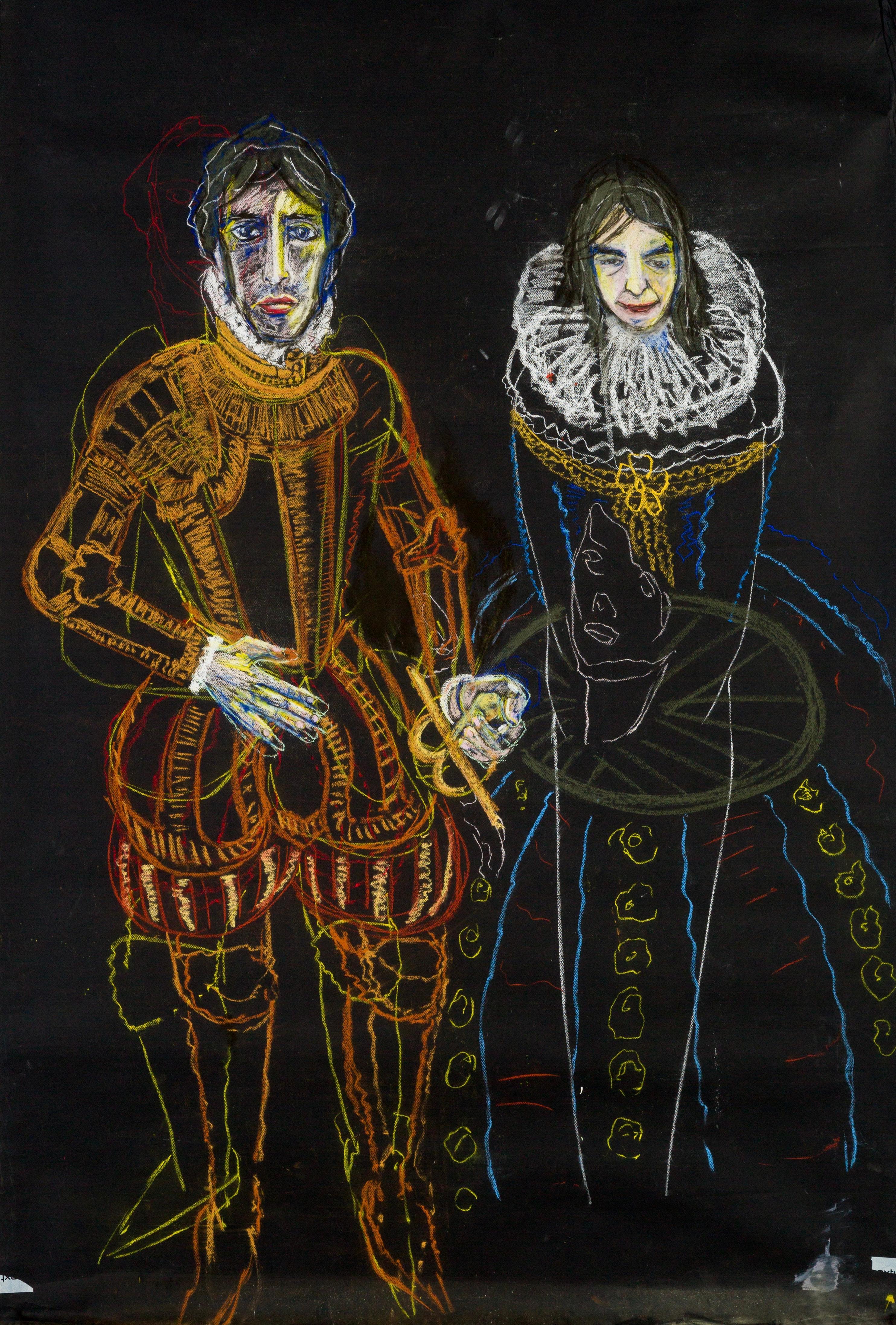 Diogo Barros Pires Figurative Painting – H.H. Sebastian und seine schöne, kühne Ehefrau