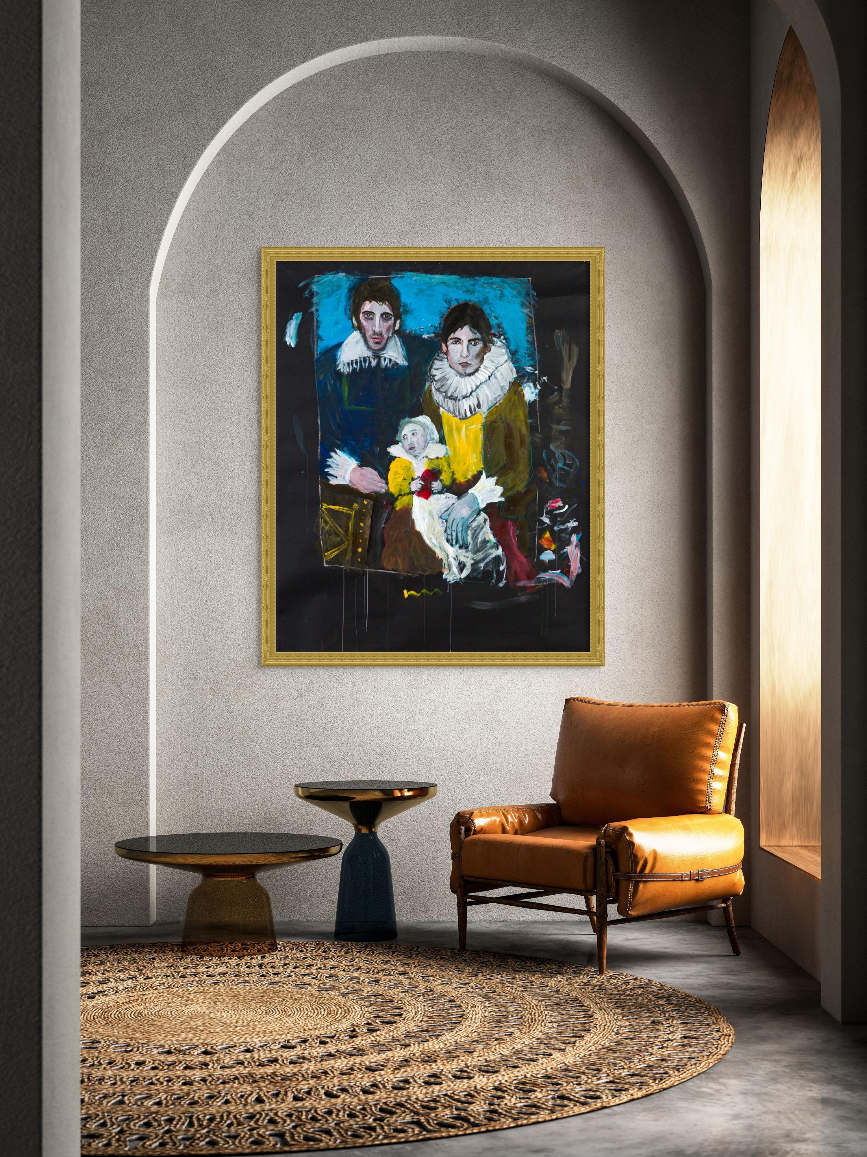 Me V and Yuri - Black Figurative Painting by Diogo Barros Pires
