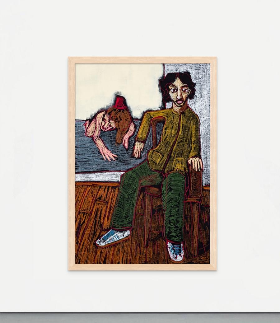 Self portrait in the studio with a painting yet to be started - Contemporary Painting by Diogo Barros Pires