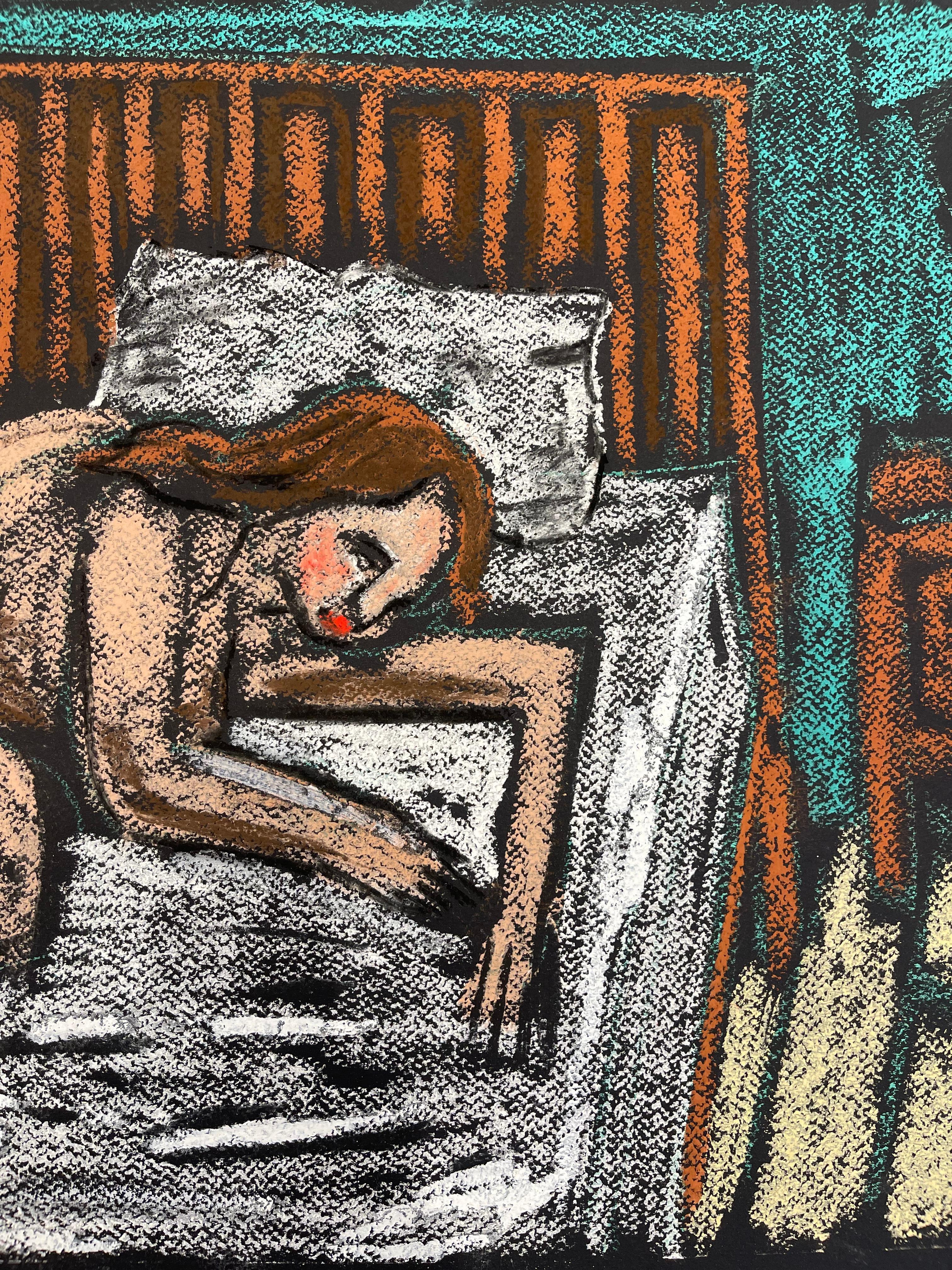 Un'affascinante opera d'arte che rivela il talento dell'artista portoghese Diogo Barros Pires. 
Pastello e pastello su carta nera.

Diogo Barros Pires (nato nel 1985) è un artista figurativo contemporaneo di Lisbona. Dopo aver studiato Economia