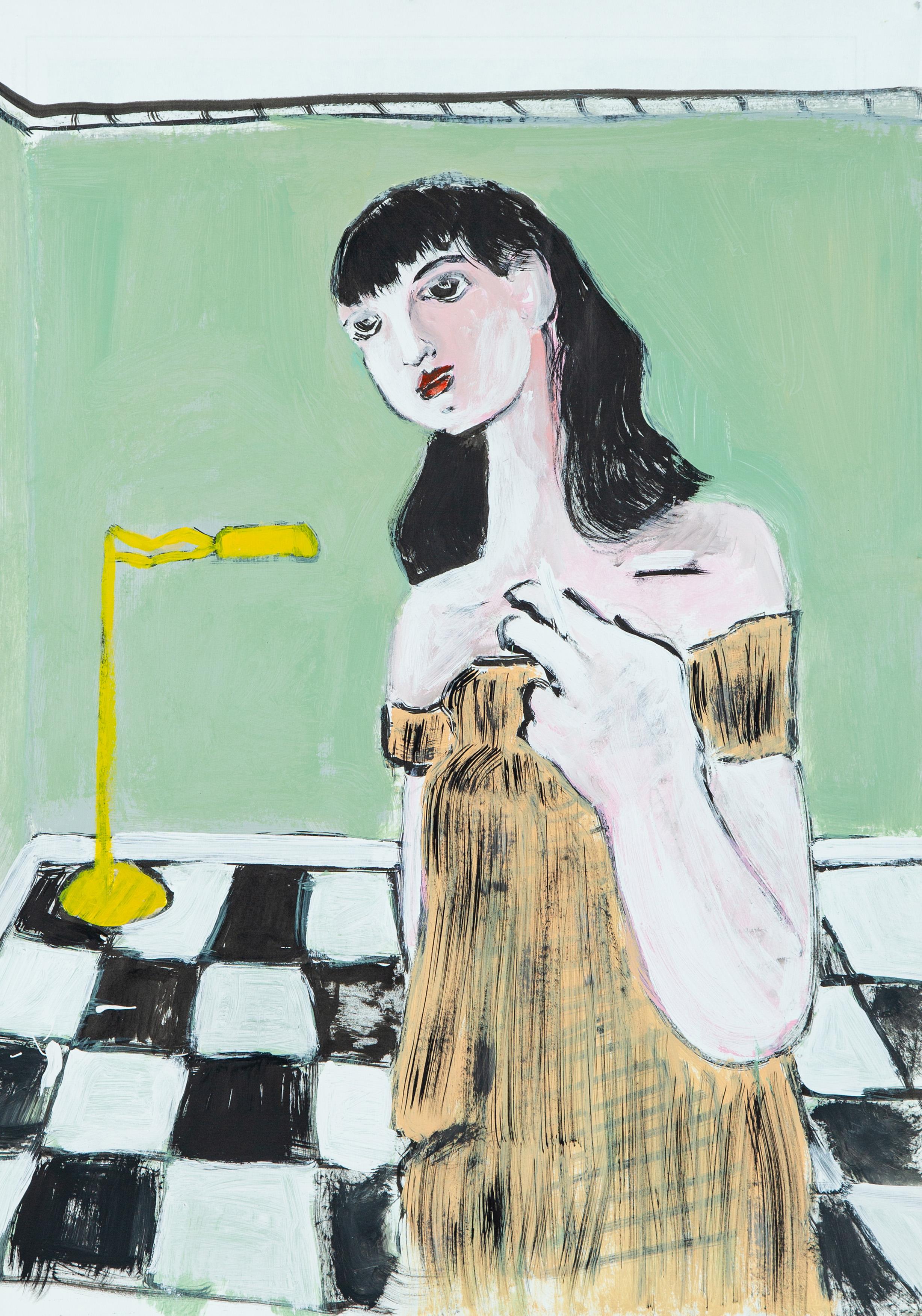 Senza titolo (Ritratto con lampada d'ottone) - Painting di Diogo Barros Pires