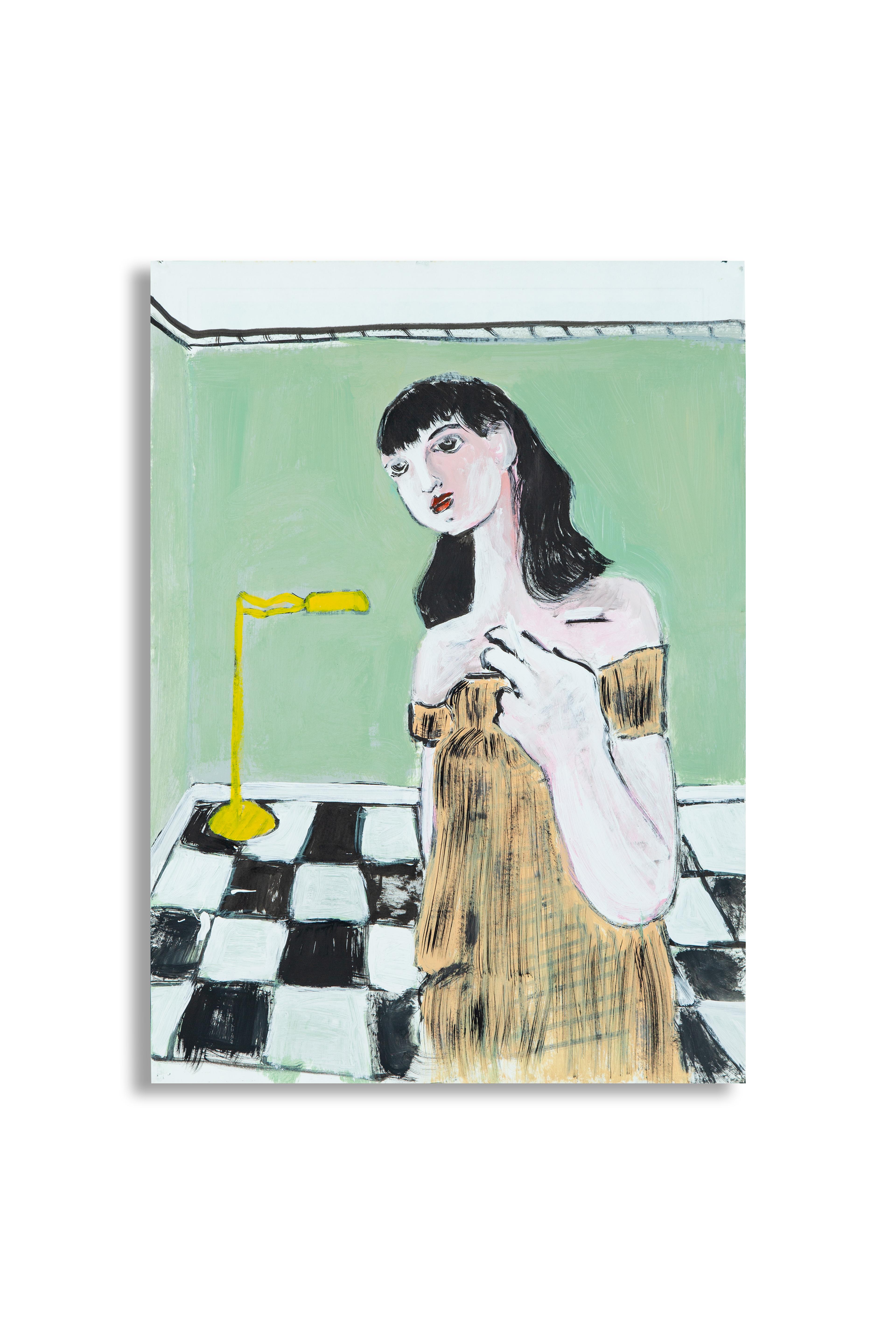 Senza titolo (Ritratto con lampada d'ottone) - Painting di Diogo Barros Pires