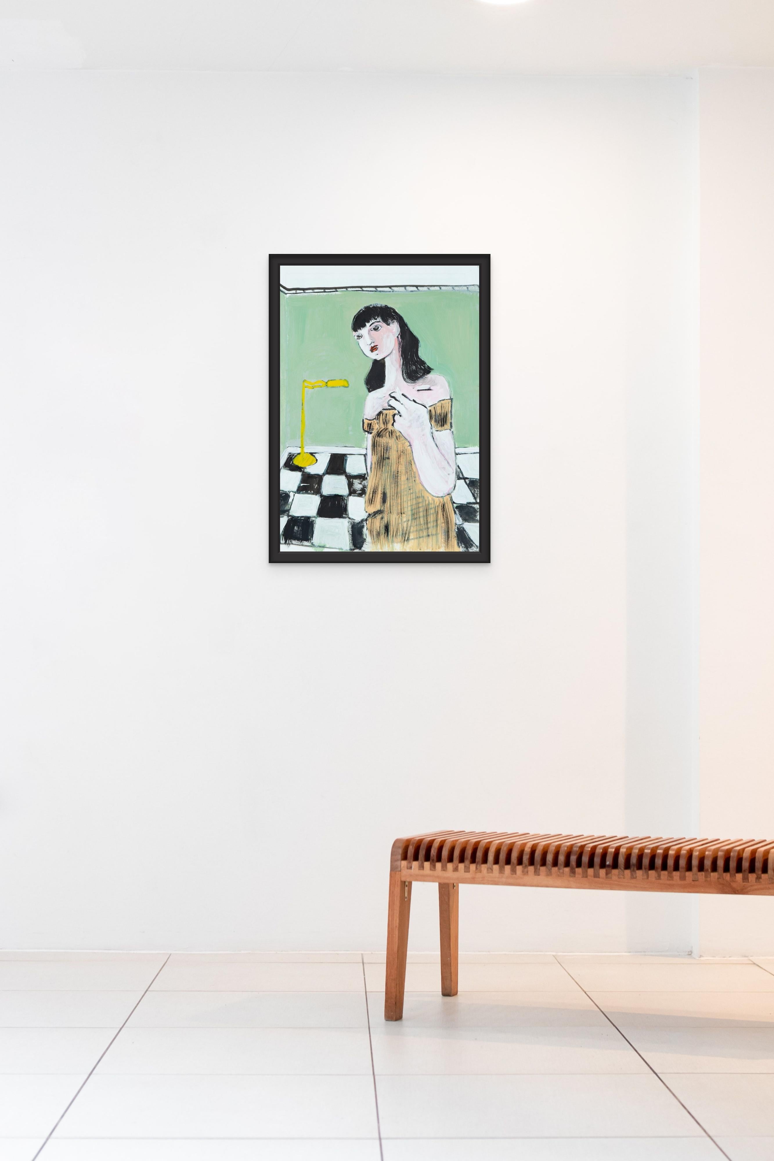 Senza titolo (Ritratto con lampada d'ottone) - Painting Contemporaneo di Diogo Barros Pires
