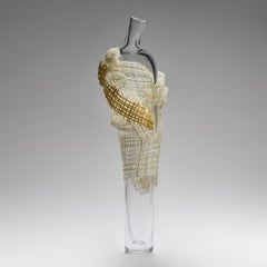 Diomedes, a clear, cream & taup / camel Glass Sculpture by Cathryn Shilling