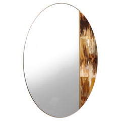 Specchio ovale Diomira in ottone brunito con Corno Italiano, Mod. 4428