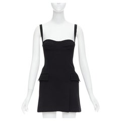 DION LEE black boned corset pocketed thigh slit mini dress UK4 XXS