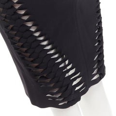 Dion LEE - Jupe crayon noire à découpes et nœuds tressés AUS8 US4 S