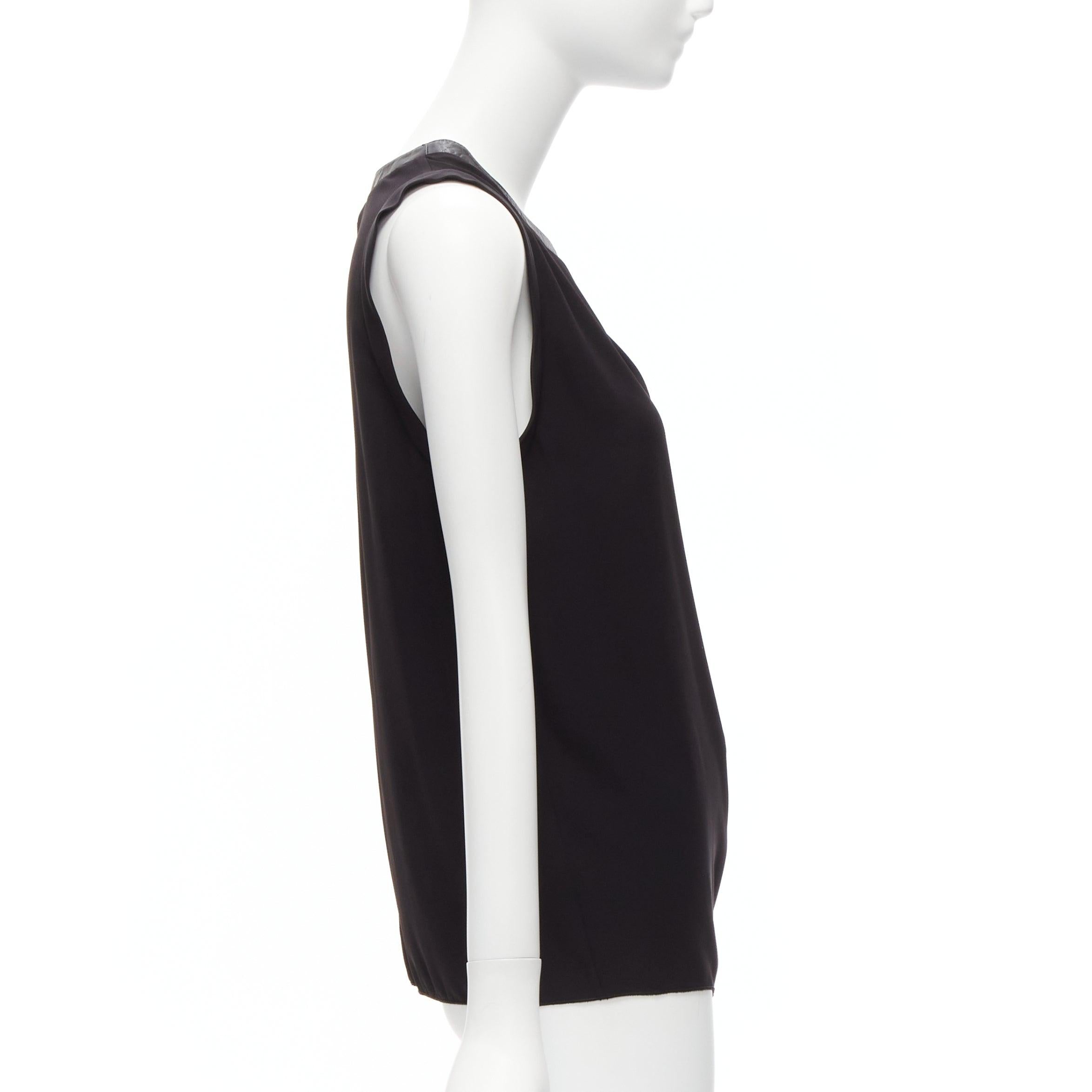 DION LEE schwarzer Lederbesatz runder Kragen seidiger Faltenwurf ärmelloses Tanktop AUS6 XS im Zustand „Hervorragend“ im Angebot in Hong Kong, NT