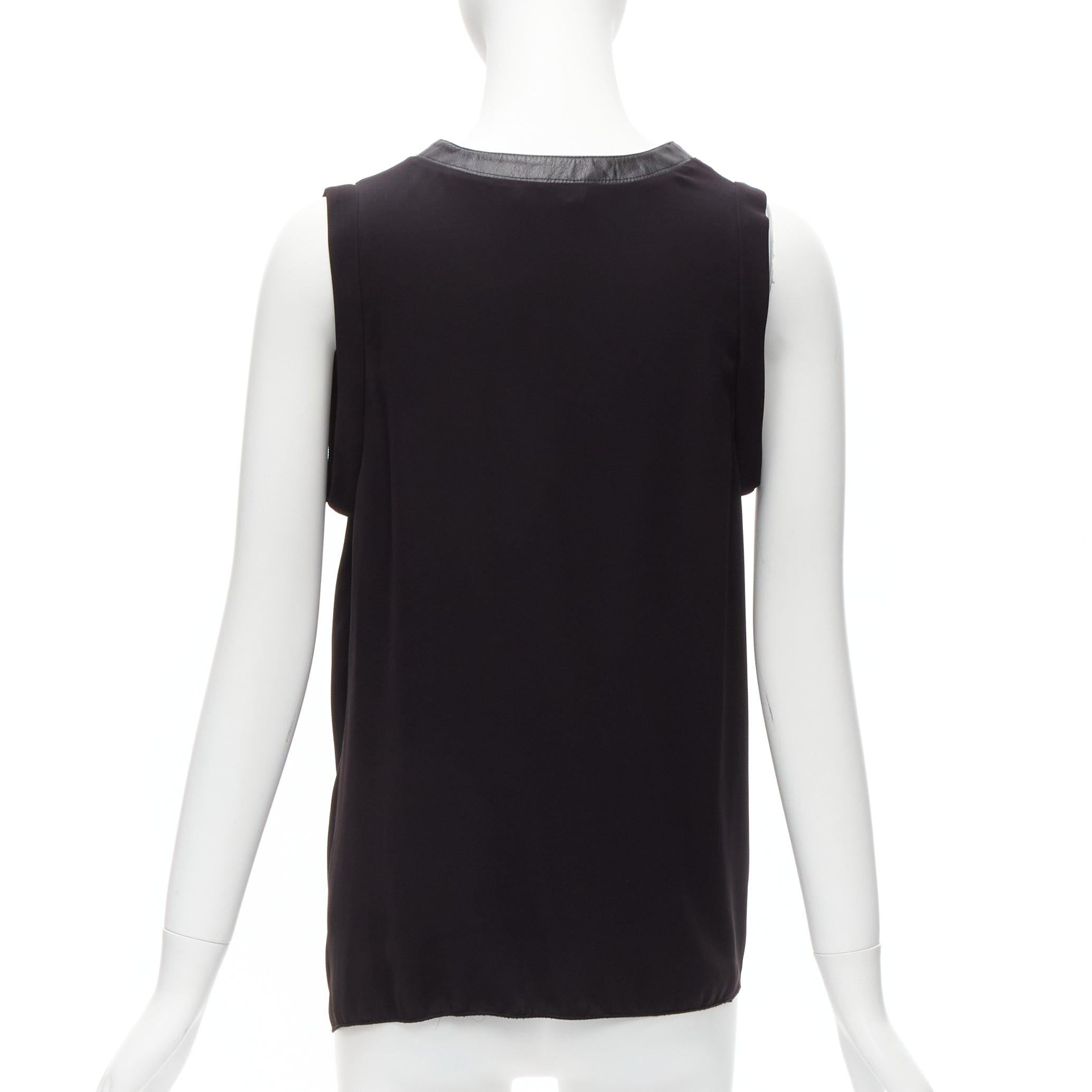 DION LEE schwarzer Lederbesatz runder Kragen seidiger Faltenwurf ärmelloses Tanktop AUS6 XS Damen im Angebot