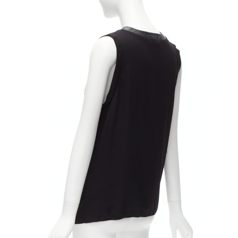 DION LEE black leather trim round collar silky drape sleeveless tank top AUS6 XS For Sale 1