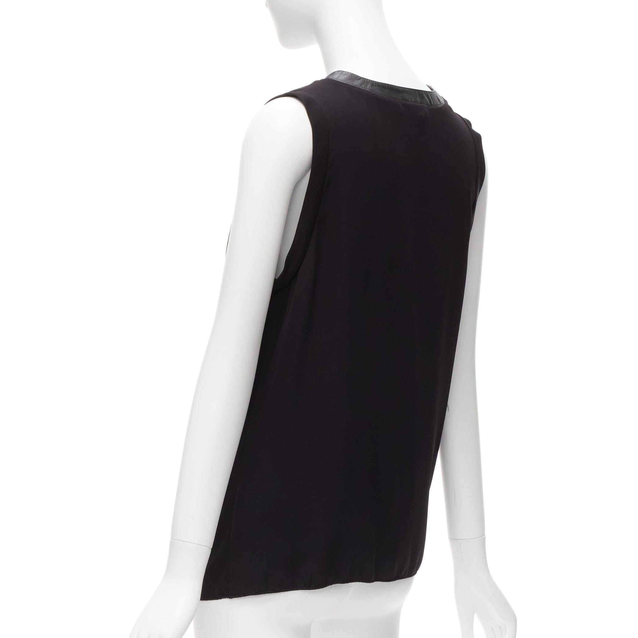 DION LEE schwarzer Lederbesatz runder Kragen seidiger Faltenwurf ärmelloses Tanktop AUS6 XS im Angebot 1