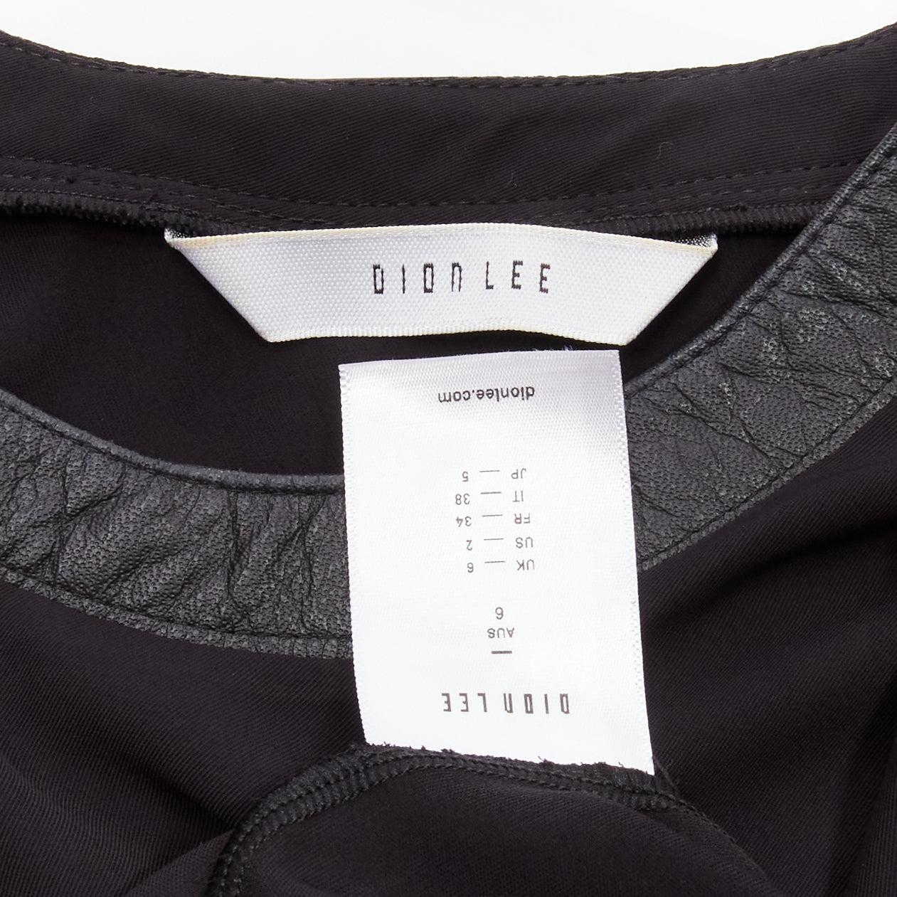 DION LEE schwarzer Lederbesatz runder Kragen seidiger Faltenwurf ärmelloses Tanktop AUS6 XS im Angebot 3