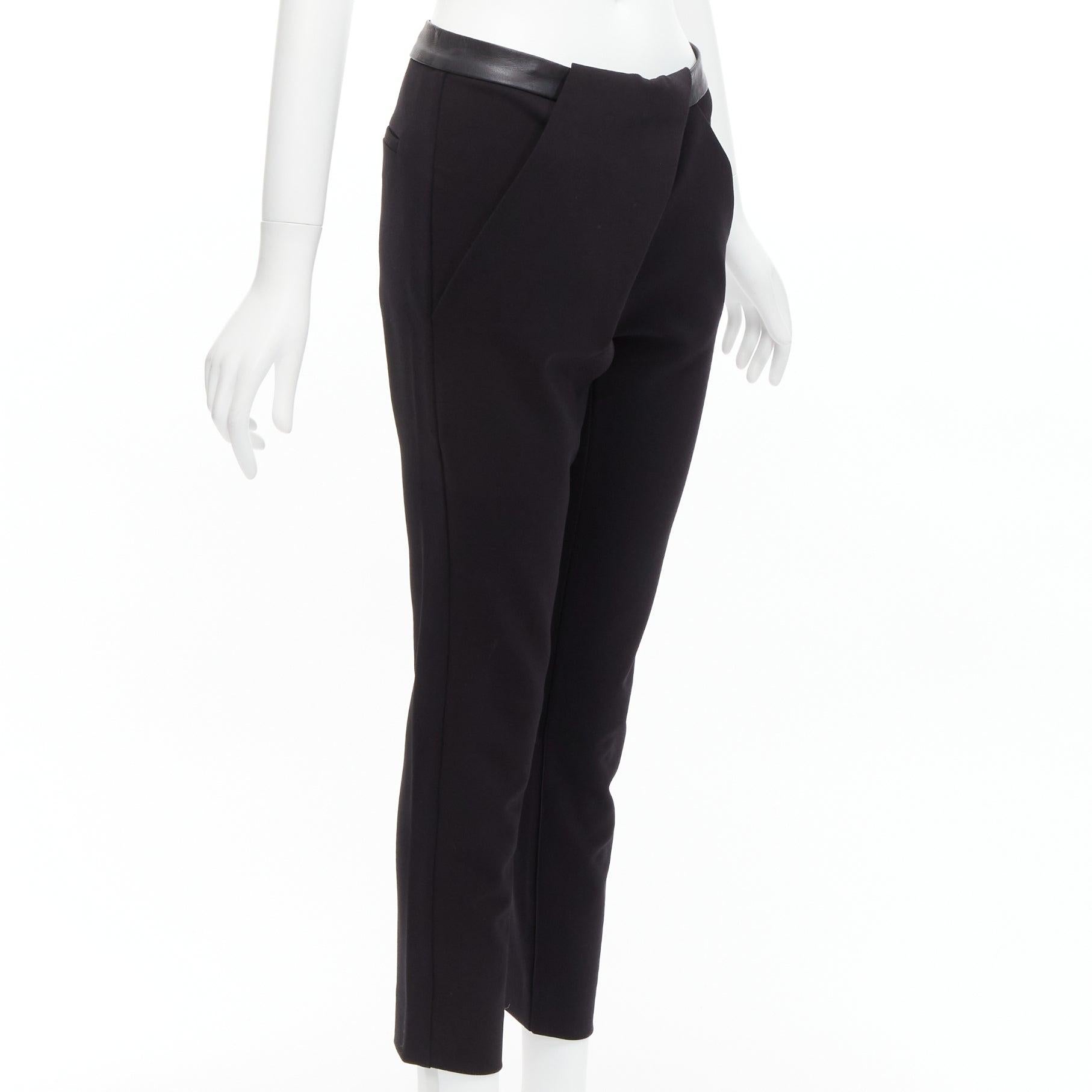 Black DION LEE black leather waistband wrap detail cropped pants trousers UK6 XS For Sale
