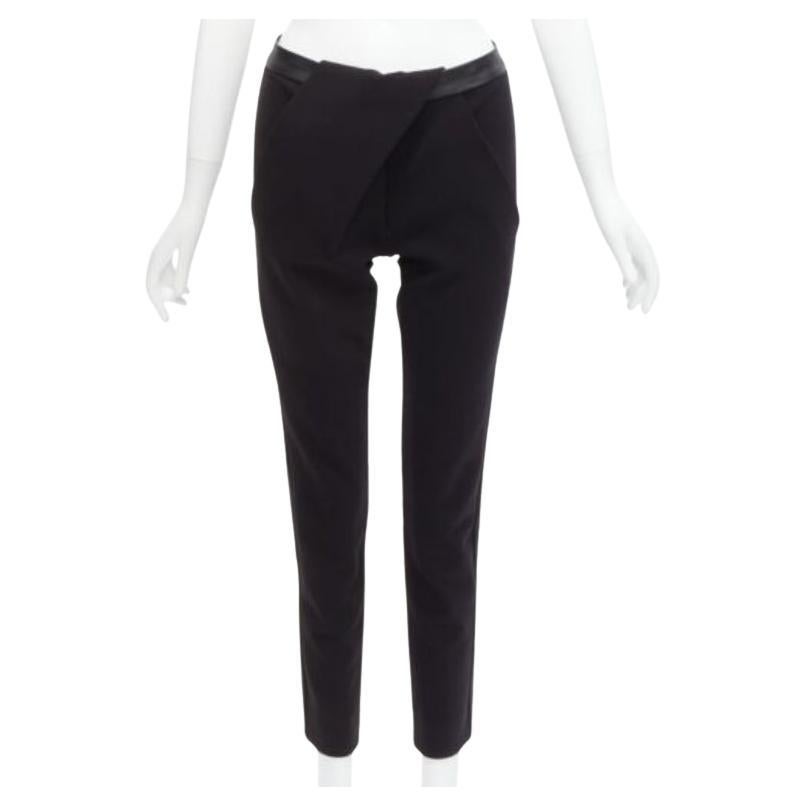 DION LEE black leather waistband wrap detail cropped pants trousers UK6 XS For Sale