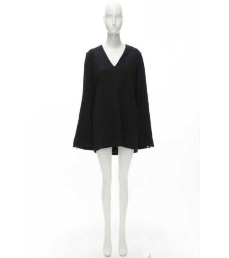 DION LEE black satin cape sleeve minimal V neck boxy short dress AUS10 M For Sale 4