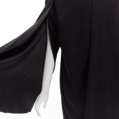 DION LEE black satin cape sleeve minimal V neck boxy short dress AUS10 M