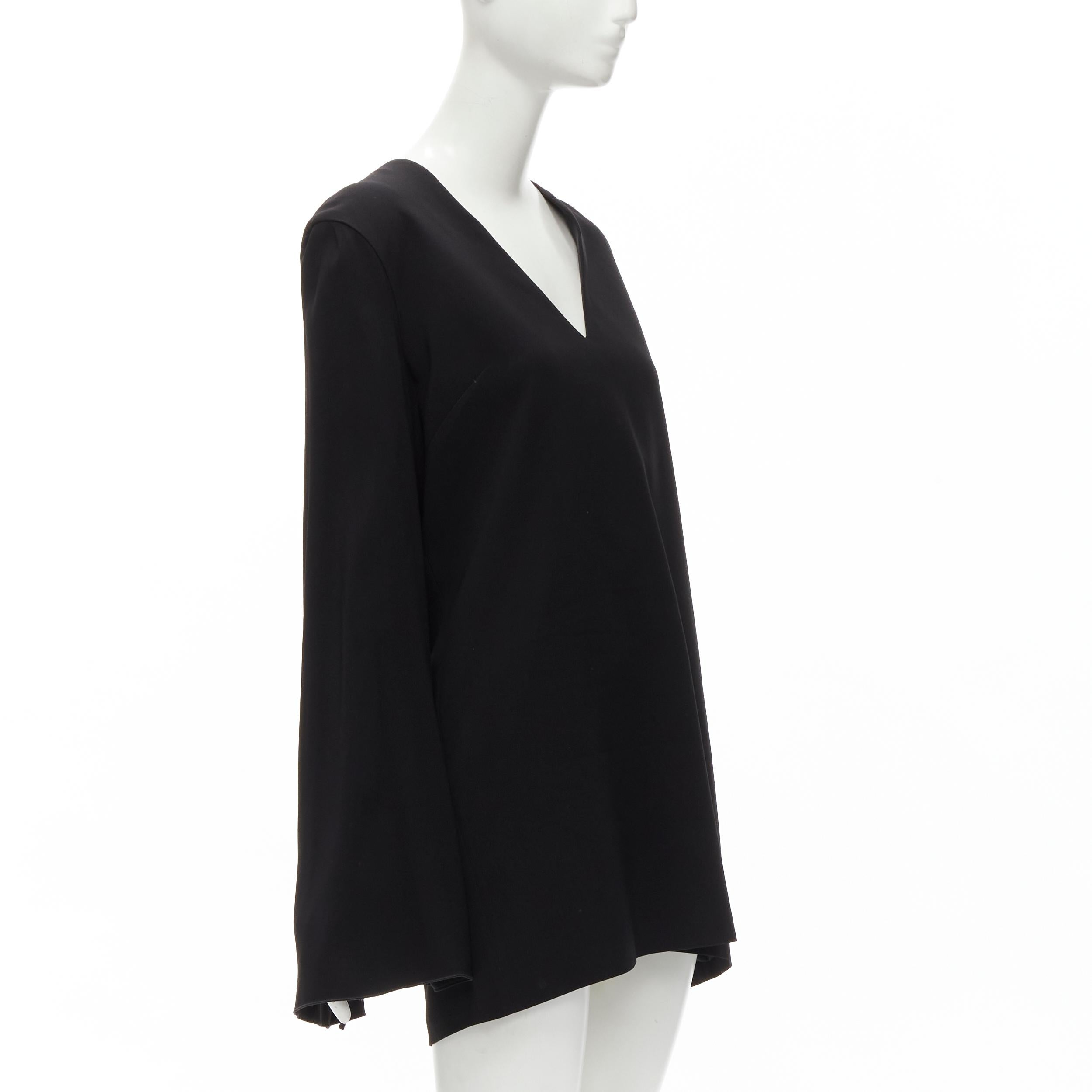 Black DION LEE black satin cape sleeve minimal V neck boxy short dress AUS10 M For Sale