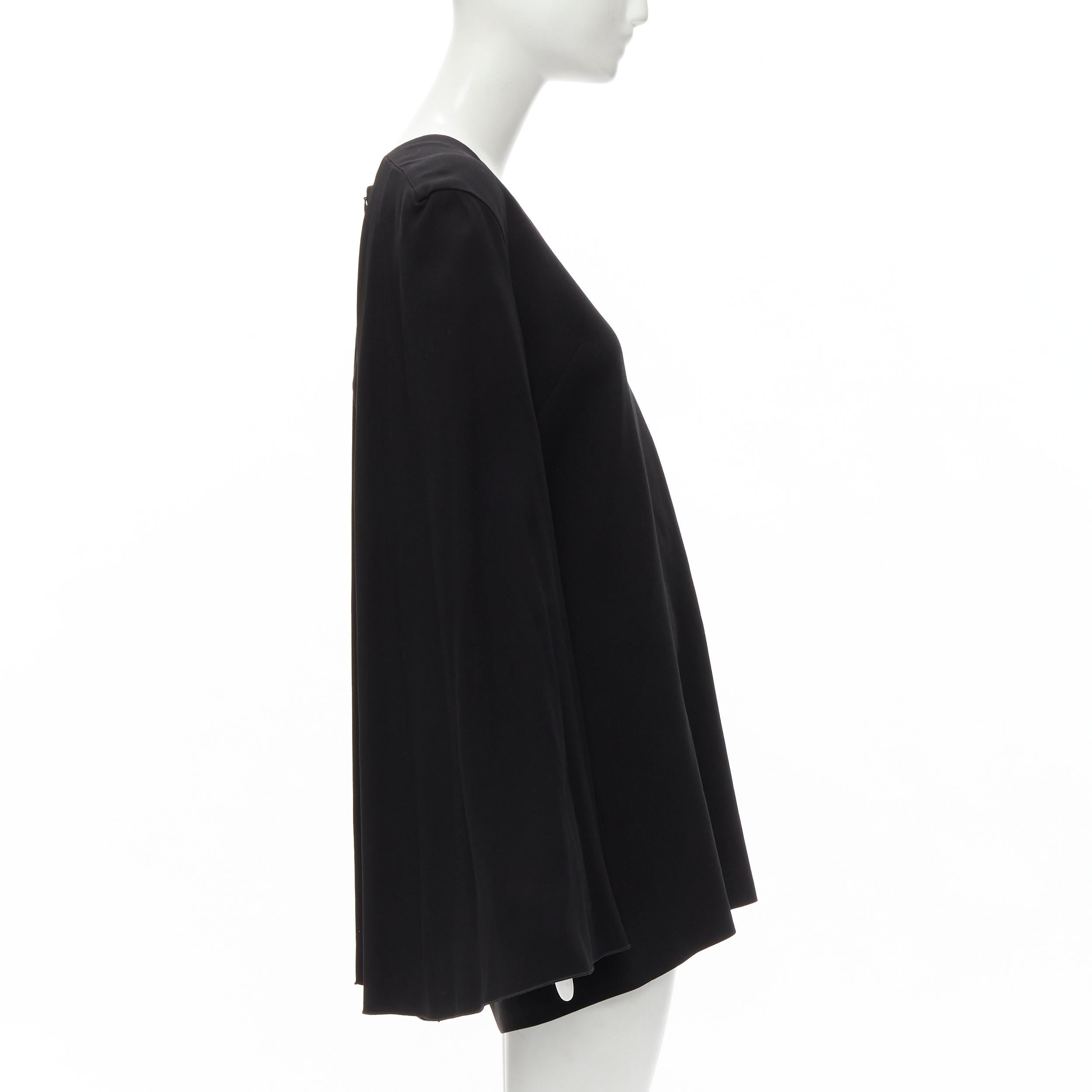 DION LEE black satin cape sleeve minimal V neck boxy short dress AUS10 M In Excellent Condition For Sale In Hong Kong, NT