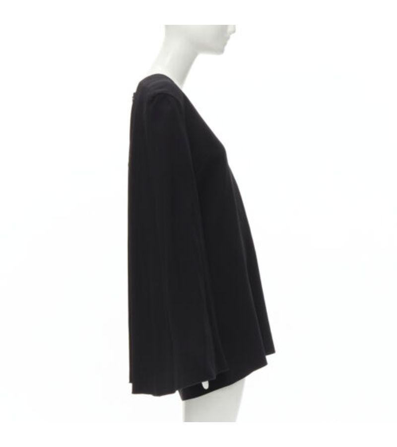 Black DION LEE black satin cape sleeve minimal V neck boxy short dress AUS10 M For Sale