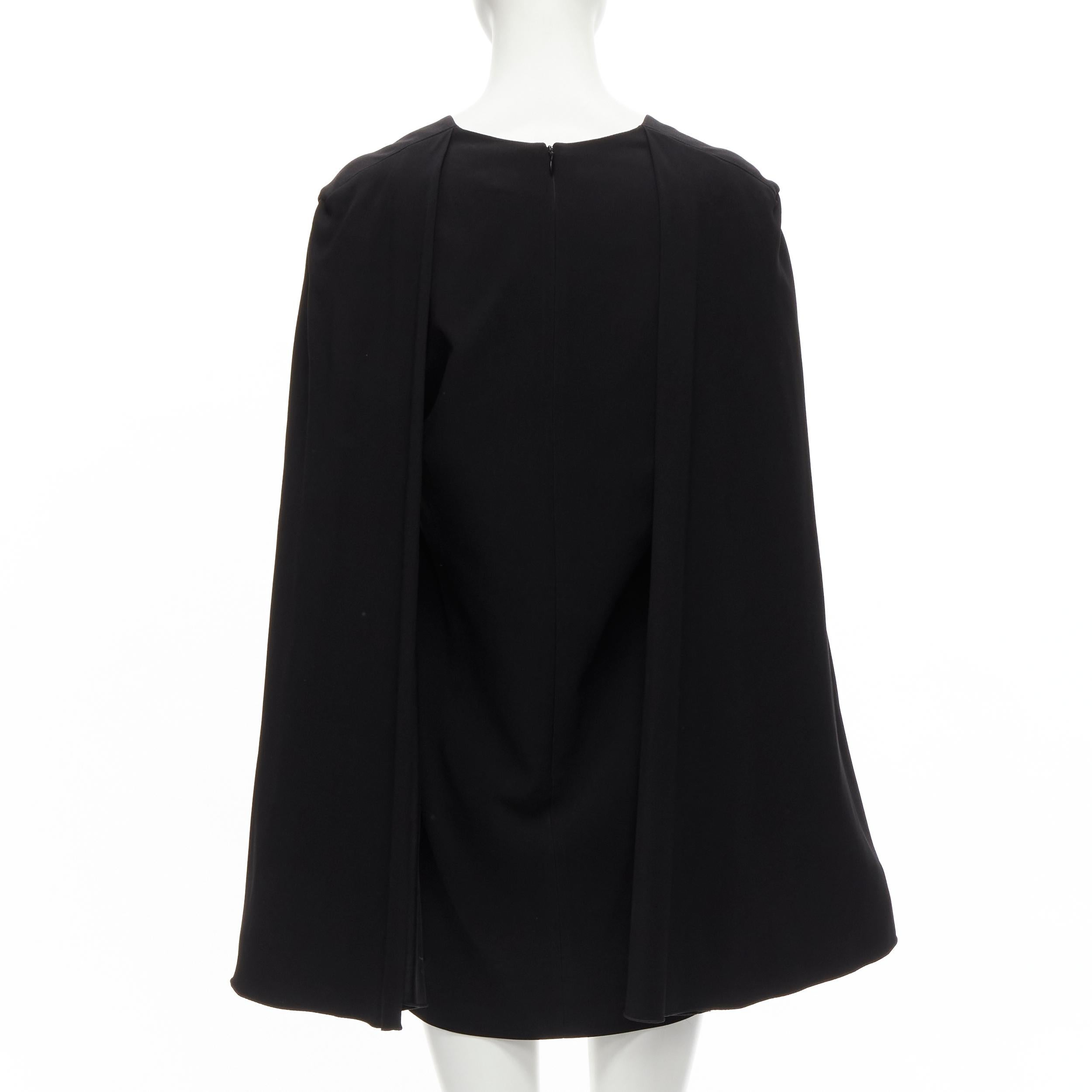 Women's DION LEE black satin cape sleeve minimal V neck boxy short dress AUS10 M For Sale