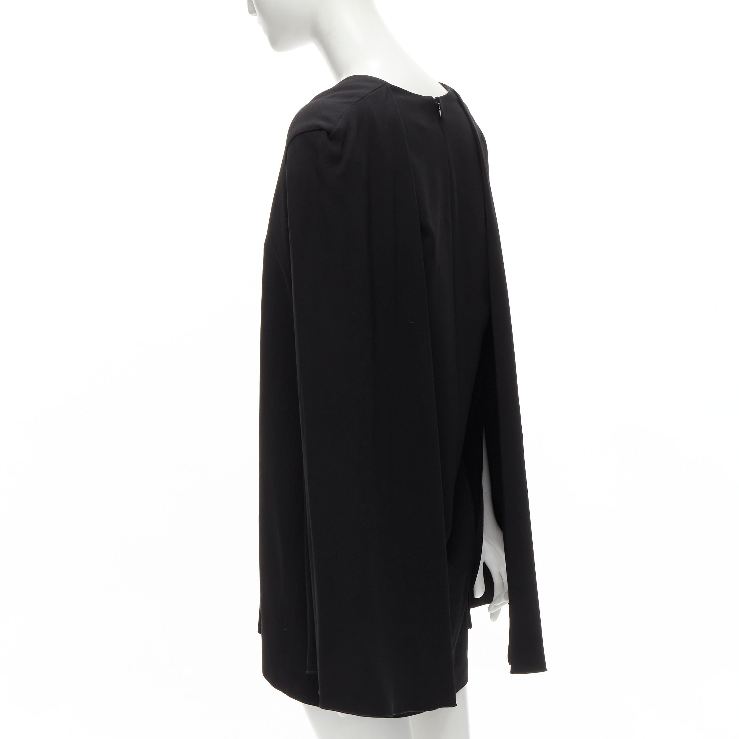 DION LEE black satin cape sleeve minimal V neck boxy short dress AUS10 M For Sale 1