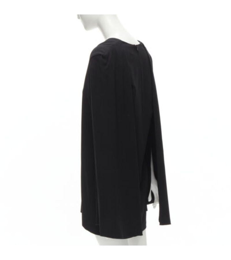 Women's DION LEE black satin cape sleeve minimal V neck boxy short dress AUS10 M For Sale