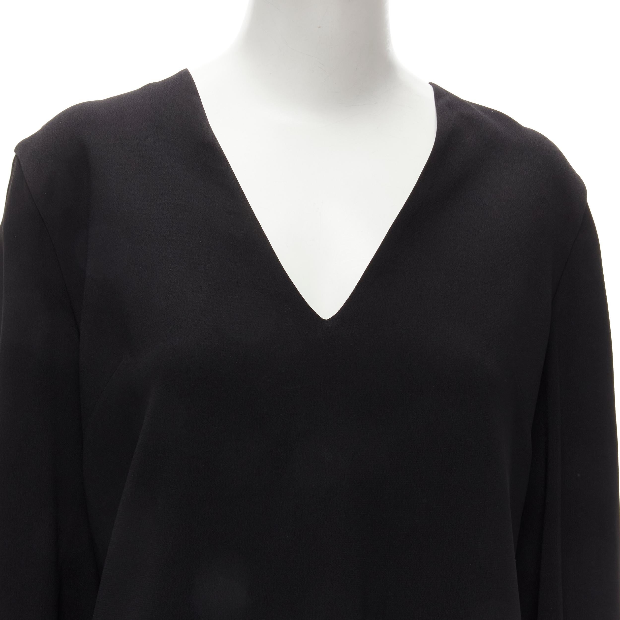 DION LEE black satin cape sleeve minimal V neck boxy short dress AUS10 M For Sale 2