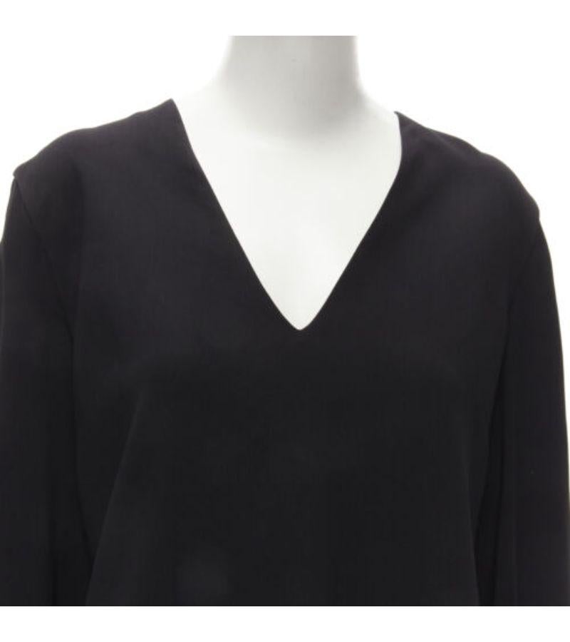 DION LEE black satin cape sleeve minimal V neck boxy short dress AUS10 M For Sale 1
